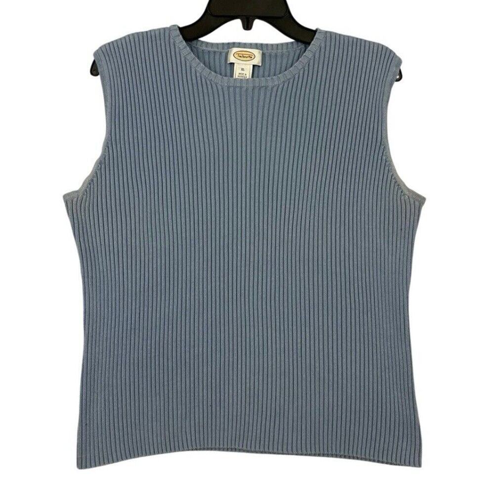 Talbots Ribbed Sleeveless Sweater Top Womens Size XL Blue Pullover Pima Cotton